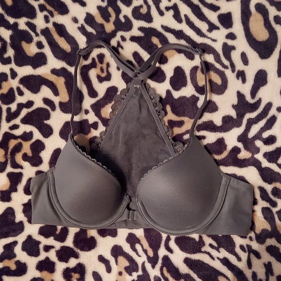 32A Victoria's Secret Body By Victoria Racerback Lace Backing Grey / Gray Bra - Picture 1 of 4